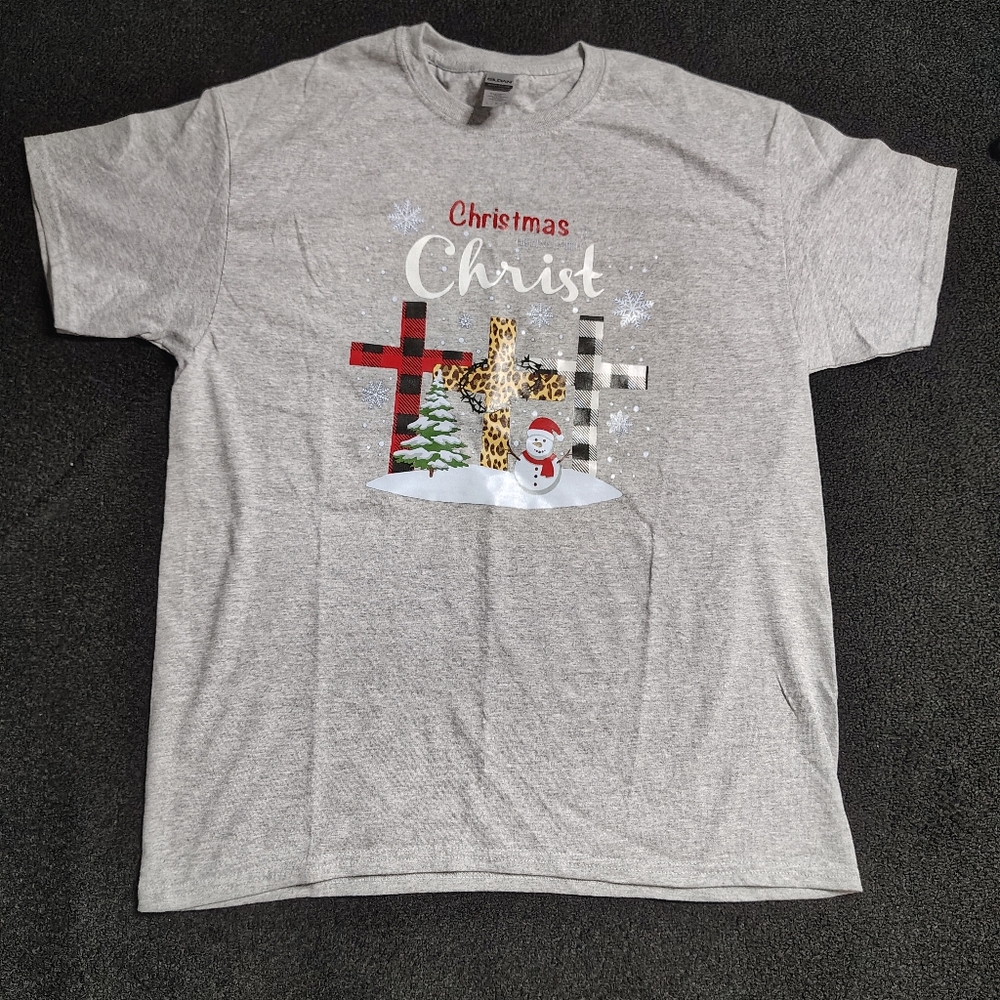 Christmas Begins With Christ Gray Tshirt Gildan Heavy Cotton Unisex Size Large